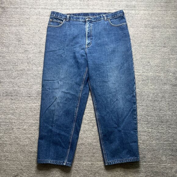 Lands End Square Rigger Mens Jeans Fleece Lined Warm Winter Dark Denim 44x29 - Picture 2 of 9